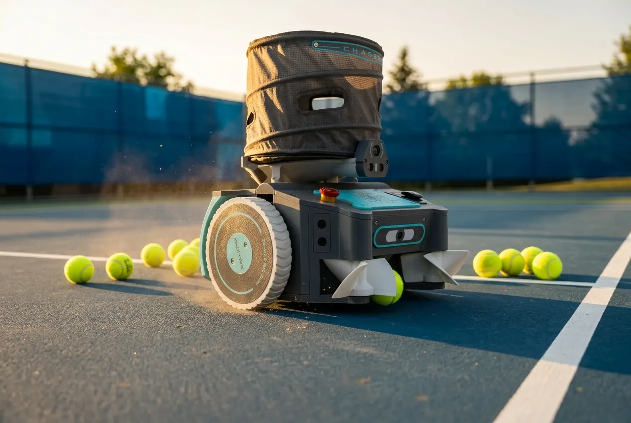 RallionX robot on a tennis court